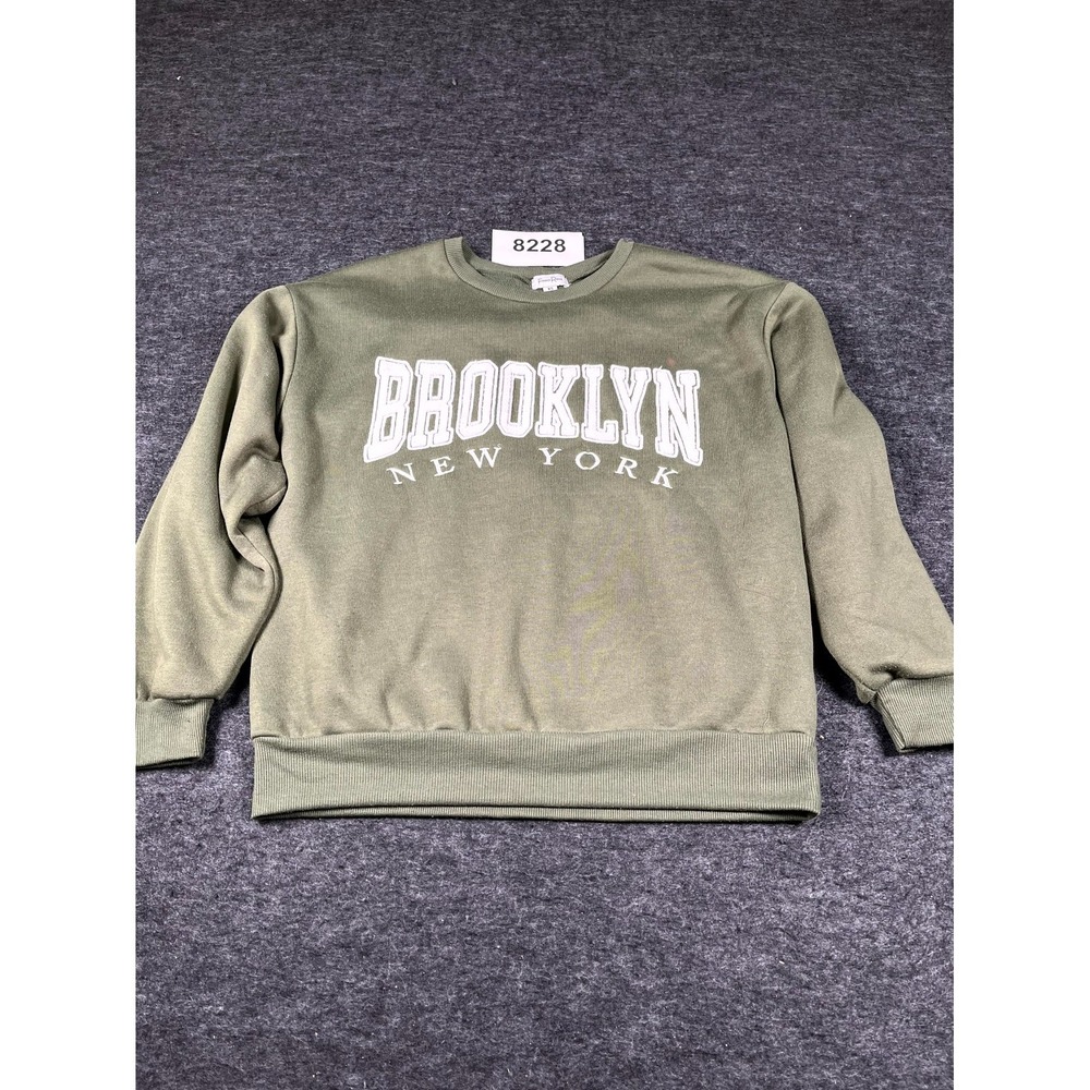 Faded Rose Sweatshirt Womens XS Green Spell Out Brooklyn New York Crew Neck